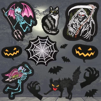 Desene animate Moartea Shead panza de Paianjen de Halloween Diavol Pisica Neagra Gotice Punk Pentagrama Satanică Wicca, Vrăjitoare Laba de Animal Aplicatiile de Patch-uri