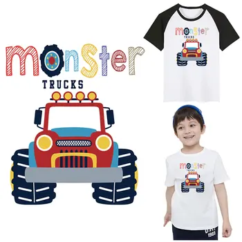 Desene animate Monster Truck Patch Fier de Transfer Pentru Haine Cool Masini DIY T-shirt Aplicatiile de Transfer de Căldură Autocolante Lavabil Insigna