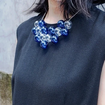 Design Original Albastru Bule Cravată Colier Pentru Femei 2020 Petrecere Chic Minge De Sticlă Fermecător Scurt Colier De Sus Reprezint