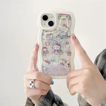 Drăguț Hello Kitty de Lux Perla nisipurile Mișcătoare Cazuri de Telefon Pentru iPhone 13 12 11 Pro Max XR XS MAX X rezistent la Socuri Soft Shell Y2k Fata Cadouri