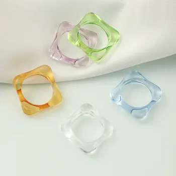Dulce Rece Geometrice Rășină Inele De Femei Populare Simple Din Plastic Transparent Pătrat Degetul Arătător Inele Bijuterii Pentru Fete Petrecere
