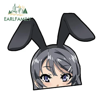 EARLFAMILY 13cm Pentru Bunny Fata Senpai Peeker Anime Autocolante Auto de protecție Solară Decal Laptop RV Campervan Windows Impermeabil Decor