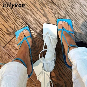 Eilyken Noua Moda Vârf De Cuțit Bandă Îngustă Femei Sandale 2023 Vara Pătrat Deschis Deget De La Picior Glezna Cu Cataramă De Curea Tocuri Inalte Pantofi Doamnelor