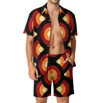 Epocă la Mijlocul Secolului Bărbați Seturi ' 60 ' 70 Stil Hawaii Tricou Casual Stabilit Maneci Scurte pantaloni Scurți de Vară pe Plajă se Potrivi Plus Dimensiune