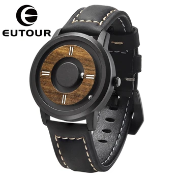 EUTOUR Bile Magnetice din Lemn Dial ceasuri de Lux, Marca Mens Casual moda Cuarț Ceas Simplu Bărbați Rotund Curea din Piele