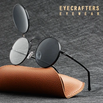 EYECRAFTERS Flip Up Lens Steampunk Retro Vintage Stil de Moda Rotund ochelari de Soare de Primăvară Picioare Clapetă Dublă Obiectiv Eyewaer