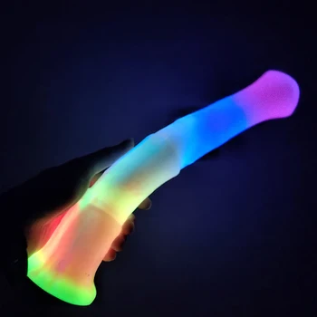 FAAK Luminos Cal Dildo Cu ventuza Timp de Animal Penis Strălucire în Întuneric Flexibil Analsex Jucarii Sexuale pentru Femei Pentru Bărbați Produse Erotice