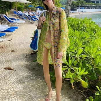 Femei Florale Imprimare bluza de Vară pe Plajă Uzura de moda cămașă Lungă de Top