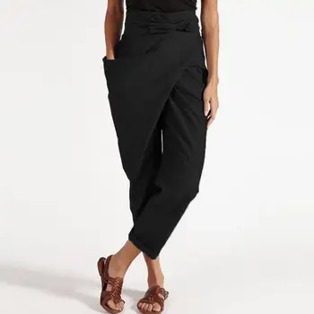Femei Solide De Culoare Neregulate Buzunare Moda Streetwear Înaltă Talie Pantaloni Casual Trunchiate Pantaloni Înguste Elegant Codrin