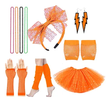 Femeile anilor '70,' 80, Disco Set Accesorii Costum Adult fusta de Balet de Fuste Petrecere Fancy Costume 80 Dantelă Banda Neon Cercei