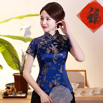 Femeile asiatice Noutate Dragon Tricou Stil Chinezesc Satin Bluza de Vara Buton Tradiționale de Îmbrăcăminte de Epocă Animal 3XL 4XL Topuri