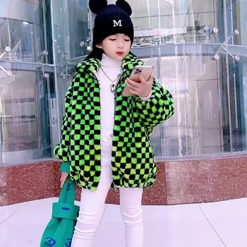 Fetele Gros Haina De Iarna Hanorac Jachete Calde Zăbrele De Culoare Verde Streetwear Copii Îmbrăcăminte Pentru Copii Cald Topuri Casual