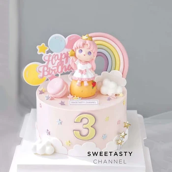 Fetița Pe minge Tort Fân Fata de steaua Tort Decor 1 Princess Cupcake Ziua Decor Happy Birthday Decor