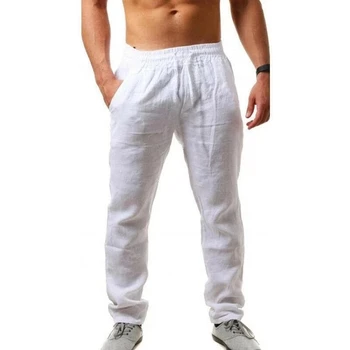 Fierbinte Bărbați Lenjerie de pat din Bumbac Pantaloni Culoare Solidă Talie Elastic Vrac Pantaloni Lungi pentru Bărbați Hip-hop Respirabil Pantaloni Casual Pantaloni