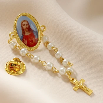 Figura religioasa pictograma cruce rozariul brosa Rosarios catolicos Isus virgen de guadalupe imagine brosa Religioase cadouri bijuterii