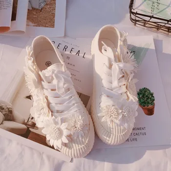 Floare de sex feminin Pantofi Casual de Vară de Moda Pantofi de Panza pentru Femei Dantelă-up-coreean Pantofi Albi