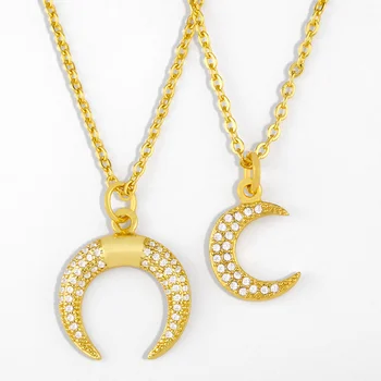 FLOLA Placat cu Aur Luna Colier Pentru Femei Cristal Crescent Corn Colier cu Zirconiu CZ Bijuterii de Moda pentru Femei Cadouri nker50
