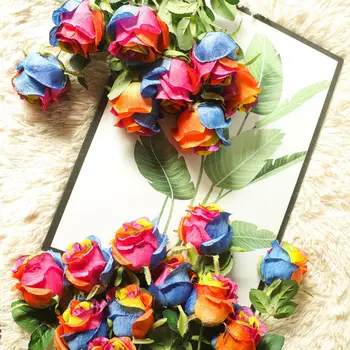Flori artificiale Colorate a Crescut de Ramură s-au înghesuit Fals Flori pentru Decor Nunta Curcubeu Flores Flori de Plastic de Plante