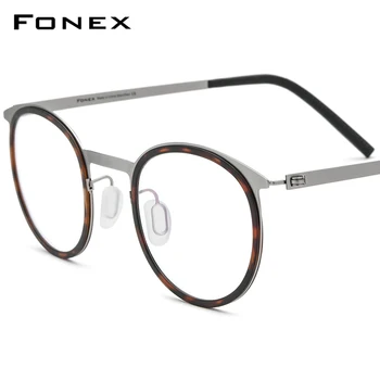 FONEX Acetat de Aliaj Rama de Ochelari Bărbați Femei Vintage Rotund Miopie Optice Ochelari de vedere cu prindere rapida-coreean Ochelari de F1012
