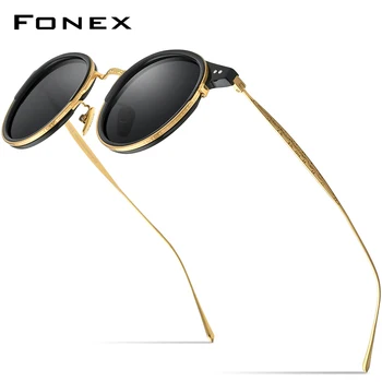 FONEX Titan Acetat Polarizat Ochelari de Soare pentru Barbati 2022 Nou Retro Vintage Rotund UV400 ochelari de Soare pentru Femei-coreean Nuante 850