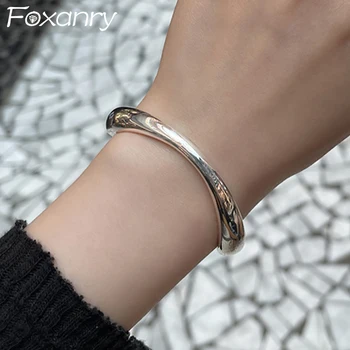 FOXANRY Minimalist Argint Culoare Deschiderea Brcacelet pentru Femei de Moda Noua Creatie Arc Geometrie Petrecere de Ziua de Bijuterii Cadou