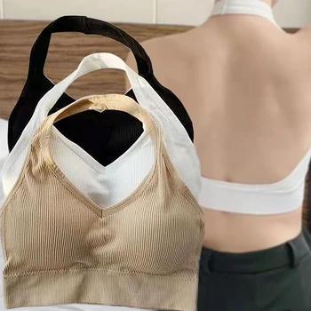 Franceză Agățat de Gât O Mărime de Frumusete Înapoi Bretele Pentru Femei Sexy Backless-O bucată de Folie de Sutiene Piept s-au Adunat Camisoles Lenjerie