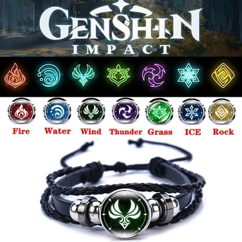 Genshin Impact Bratara din Piele Luminoasă Ochiul lui Dumnezeu Snap Butonul Apa Vânt Tunete de Foc Rock Element Bratari Bijuterii cont