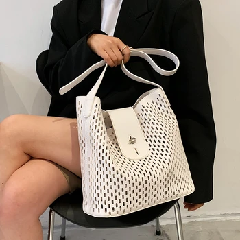 Gol alb sac de mesager de sex feminin geanta din piele moale 2-bucata set geantă de umăr, sac de plajă de vară 2021 nou geantă de mână simplu sac găleată