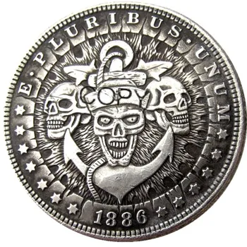 HB(58)NE Vagabond 1886 Morgan Dollar craniu zombie schelet de Argint Placat cu Copia Monede