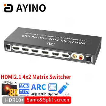HDMI2.1 8K 4x2 Matrix Switch Extractor 4K@120Hz CEC compatibil HDMI Convertor Audio Splitter Adaptor Optic TOSLINK SPDIF RL