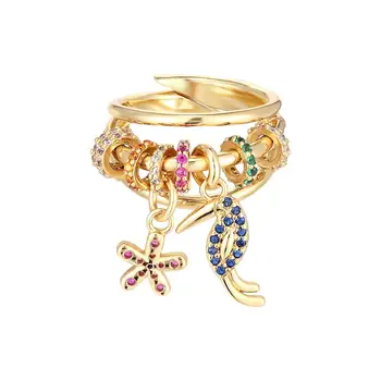 HECHENG，curcubeu colorat CZ inel ,en-gros ,Multi-strat inel ,ciocănitoarea de flori drăguț bijuterii accessries VJ27