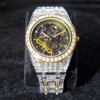 Hip Hop MISSFOX Brand de Top Luxury Mens Ceasuri Complet Rece la Modă Diamant Automate Mecanice Aur Ceasuri de mana