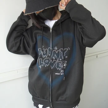 Hip-Hop Streetwear Y2k Hanorac Femei Graffiti Inima Scrisoare Urs Imprimare Tricou Toamna Harajuku E-fata de închidere Zip-up Supradimensionat Uza