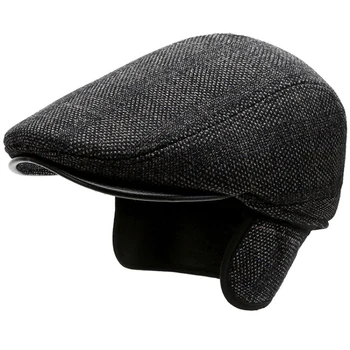 HT3742 Bereta Capac Toamnă Iarnă Pălărie de Epocă Carouri Lână Bereta Pălării cu Urechi Cald Gros Ivy vânzător de ziare Capac Plat Berete pentru Bărbați