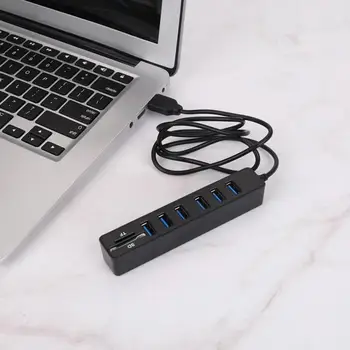 Hub USB cu Cablu Lung De 6 Porturi Mare Expansiune Plug and Play Hot Swappable de Transfer de Date ABS Cititor de Carduri SD/TF Date Hub