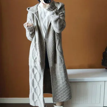 Iarna 2021 Noua Moda Super-Haină Lungă Pulover Cu Gluga Cardigan Tricotate Sacou De O Dimensiune