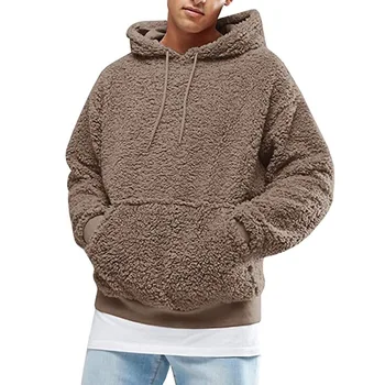 Iarna Hanorac Mare Buzunar Teddy Fleece Pufos Pulover Hoodie Mens De Pluș Cald Topuri Casual Moda Streetwear