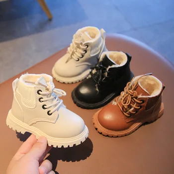 Iarna Pluș Copii Glezna Cizme de Moda Pantofi de Piele pentru Copii mici Copil Băiat Fată Caldă Moale Antialunecare Casual Ghete Copii Pantofi