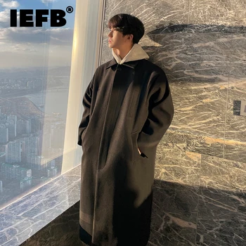 IEFB Bărbați coreean Tendință Negru de Lână Haina Single-breasted cu Maneci Lungi Îngroșarea Palton Toamna Iarna de Moda de sex Masculin 9D1685