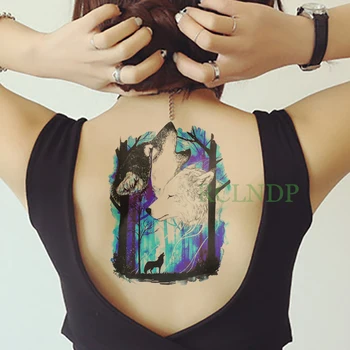 Impermeabil Tatuaj Temporar Autocolant Urlet de lupi Pădure Floare Trandafir Fals Tatuaj Flash Tatuaj Body art înapoi pentru Femei Barbati fata