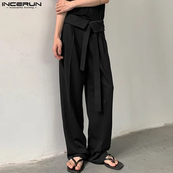 INCERUN 2022 Stil coreean Noi Oameni de Mare Centura de Talie Pantaloni Lungi Casual Streetwear Vânzare Fierbinte Solid All-meci Pantaloni Drepte S-5XL