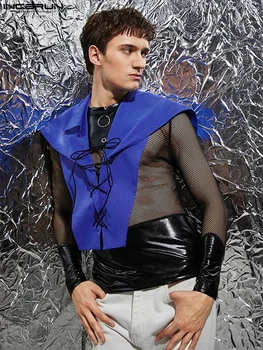 INCERUN Moda pentru Bărbați Veste de Rever Culoare Solidă fără Mâneci Dantelă-Up Streetwear Casual Neregulate Veste Barbati 2022 Personalitate Veste