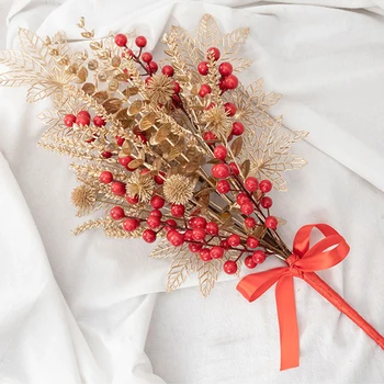 INS Crăciun Roșu Boabe de Aur Frunze de Eucalipt pentru Anul Nou Nunta Decor Acasă Flori Artificiale