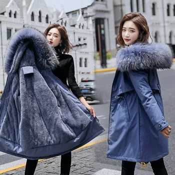 Ins păr mare guler în stil lung pentru a depăși femei iarna noi coreeană versiunea slim de pluș interioară în jos jacheta de bumbac