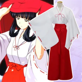 Inuyasha Kikyou De Cosplay, Costume Rochie Kikyo Peruci Femei, Kimono Japonez Set Negru Parul Lung