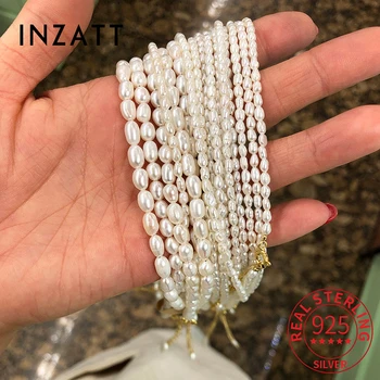 INZATT INS Real Argint 925 Orez Pearl Lanț Cravată Colier Pentru Femei Clasic Bijuterii Fine Minimalist Accesorii