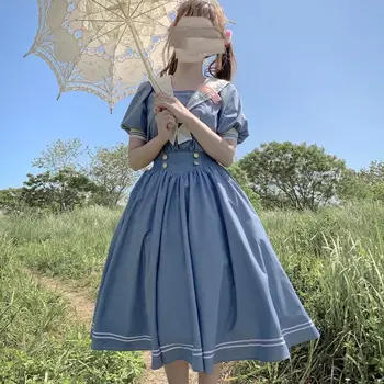 Japoneză Dulce Stil Kawaii Lolita Rochie De Vară 2021 Moale Guler Marinar Zburli Maneci Scurte Rochii Student De Colegiu Femei