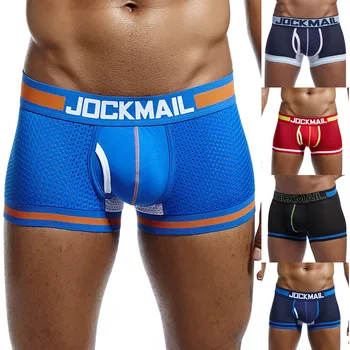 JOCKMAIL Brand de Oameni ochiurilor de Plasă Boxeri Lenjerie izmenele hombre Gay Sleepwear Cueca Boxer Respirabil Picioare Chilotei de Bumbac pantaloni scurți