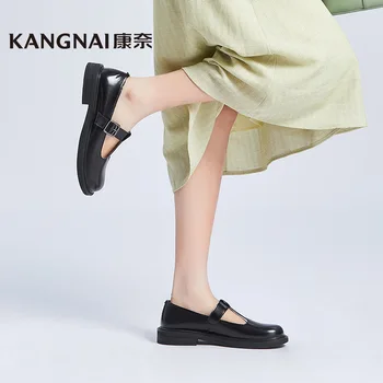 Kangnai Mary Janes Femei Pantofi Din Piele Stil Japonez T-Curea Retro Rotund Toe Doamnelor Platforma De Apartamente