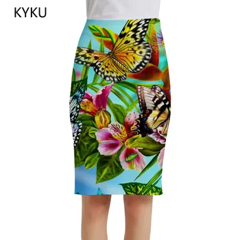 KYKU Fluture Fuste Femei cu Flori Fusta imprimeu Animal Elegant Creion Colorat Doamnelor Fuste Femei Casual de vara de Partid